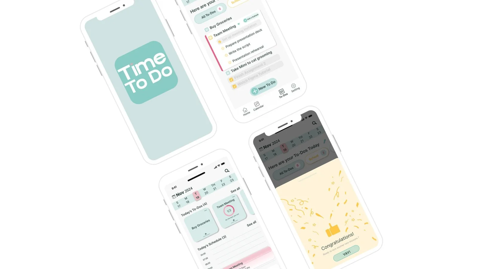An alternate preserved board repeats the angled phone mockups for the task-planning application.