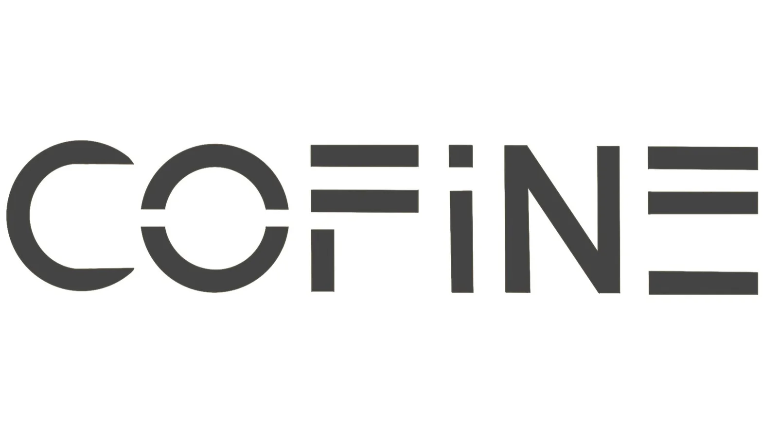 Grey COFINE wordmark with geometric letterforms.